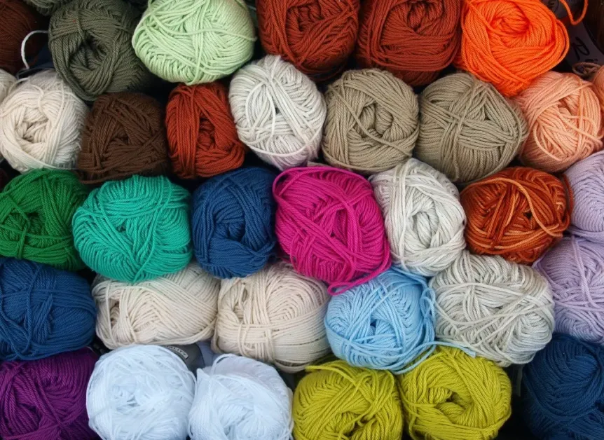 Rows of colorful yarn balls stacked on a shelf