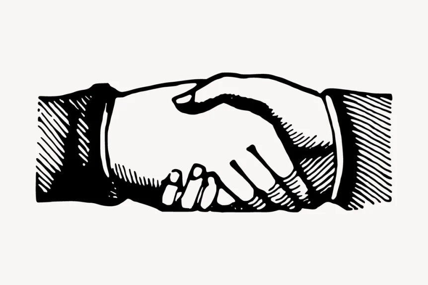 Vintage black-and-white illustration of a handshake